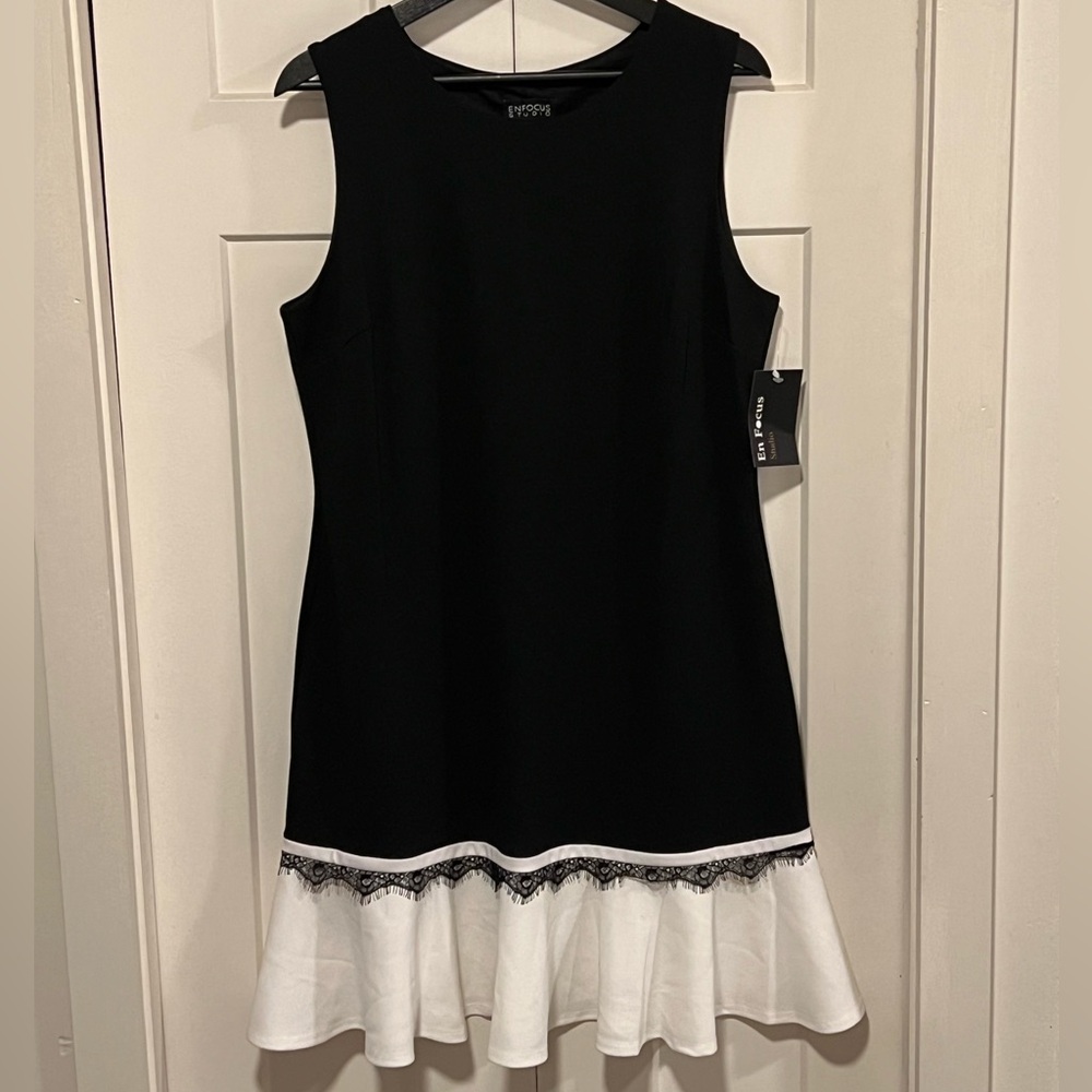 Enfocus Studio Black and White Mini Dress Sz 14 NWT